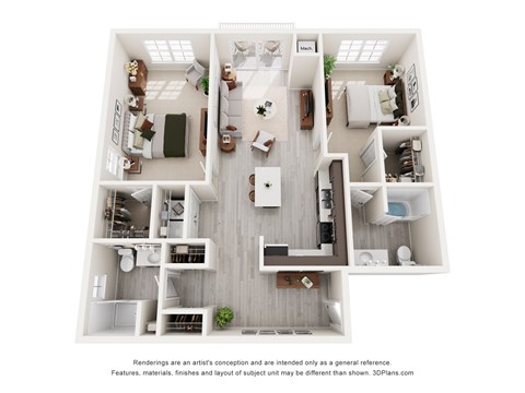 Floor plan for 2 beds, 2 baths, 1194 sqft